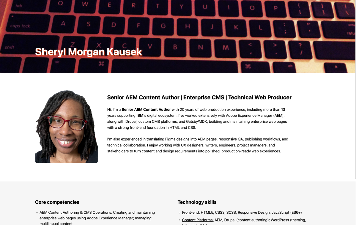 screenshot of personal project site, built in React/Gatsby